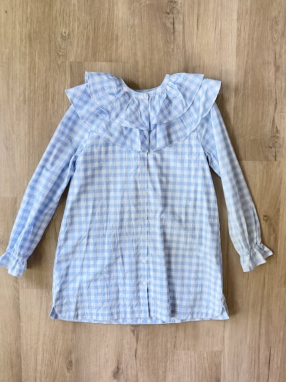Hill House Colette Gingham Dress XS Blue Ruffle